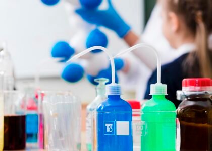 blurred girl learning chemistry